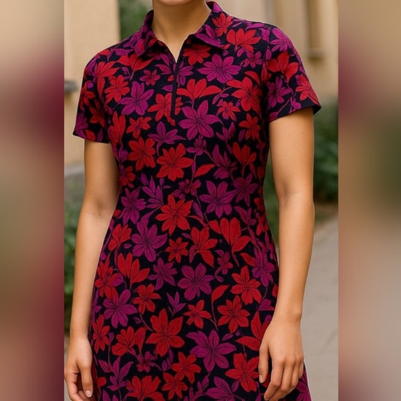 Tommy Bahama Tops - Tommy Bahama -NWT Black Shift Dress W/Red & Purple Floral Print, Short Sleeve